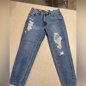 Pull&Bear Blue Distressed Mom Jeans